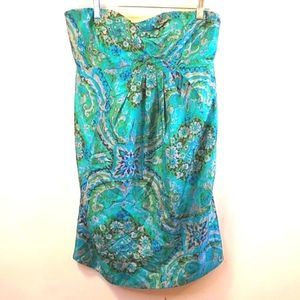 J. Crew Strapless Dress in Blue and Green